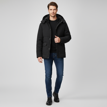 Herren Winterparka Kapuze Steppfutter Schwarz - Eveloria