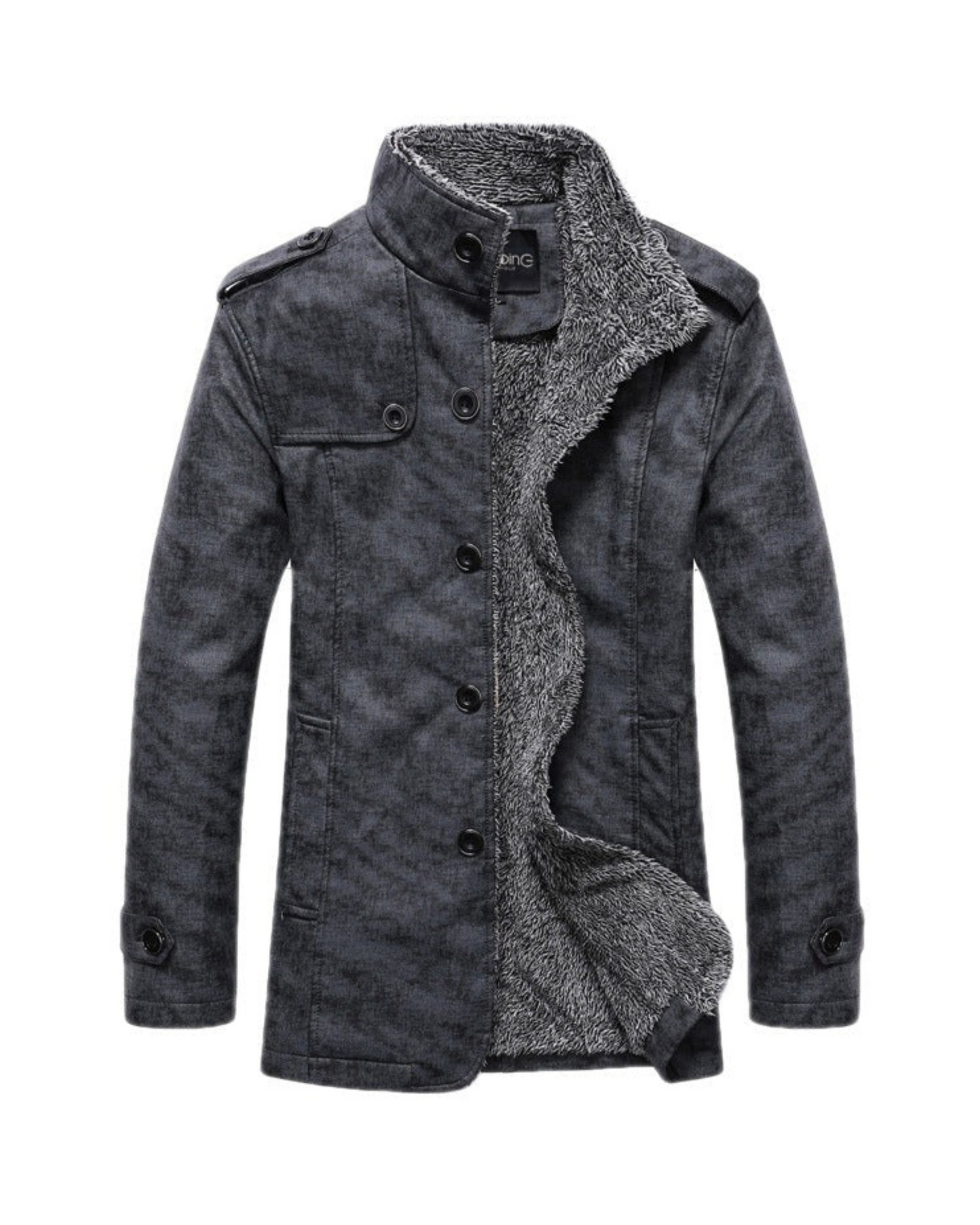 Herren Winterjacke Stehkragen Sherpa Slim Fit Schwarz - Eveloria