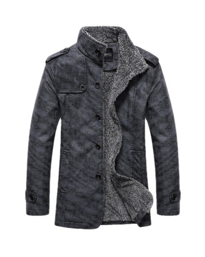 Herren Winterjacke Stehkragen Sherpa Slim Fit Schwarz - Eveloria
