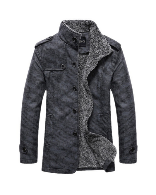Herren Winterjacke Stehkragen Sherpa Slim Fit Schwarz - Eveloria