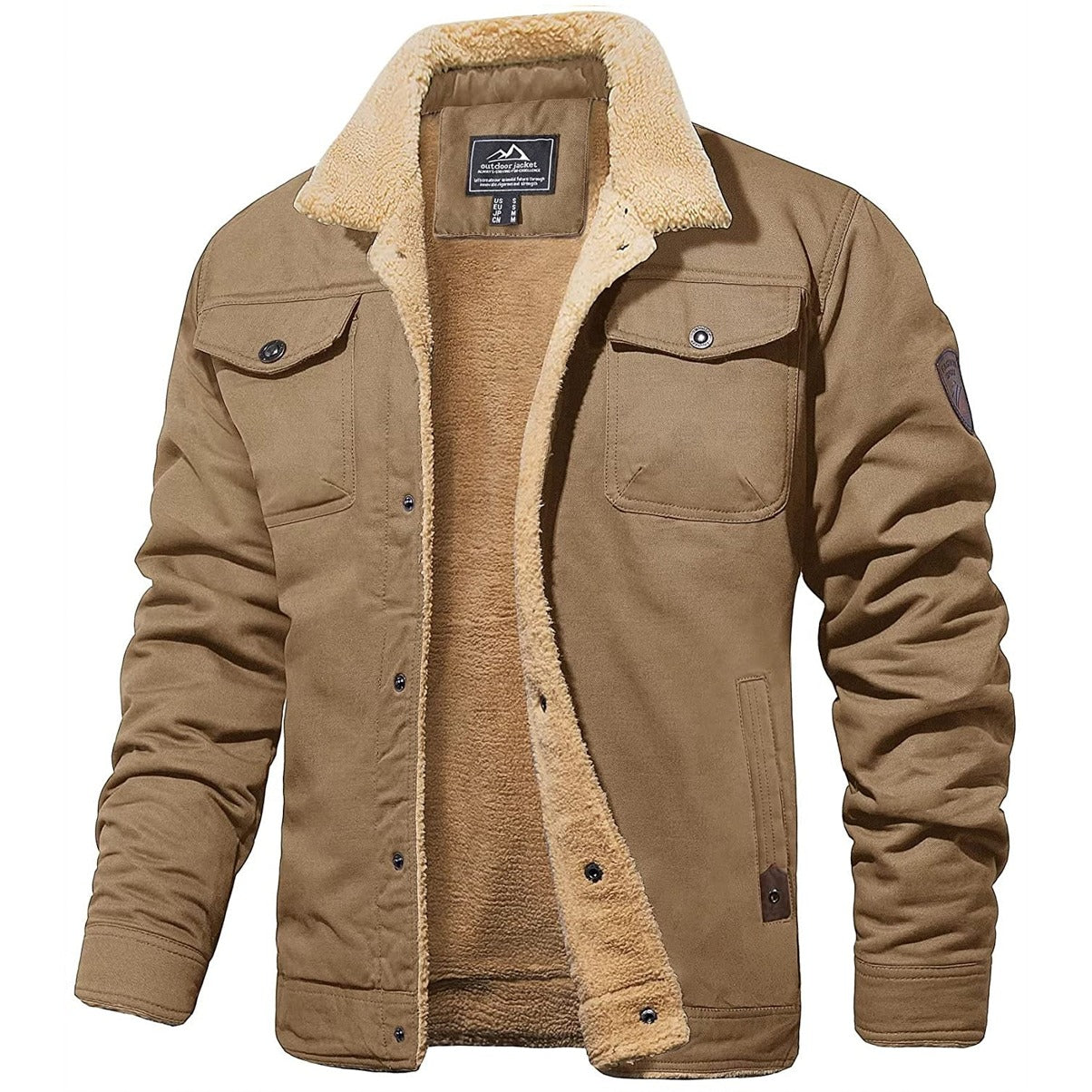 Winterjacke – kurz – mit Fleecefutter – Jacke mit Sherpa-Futter – Winterjacke für Männer-Khaki-S-Chaps Herrenmode