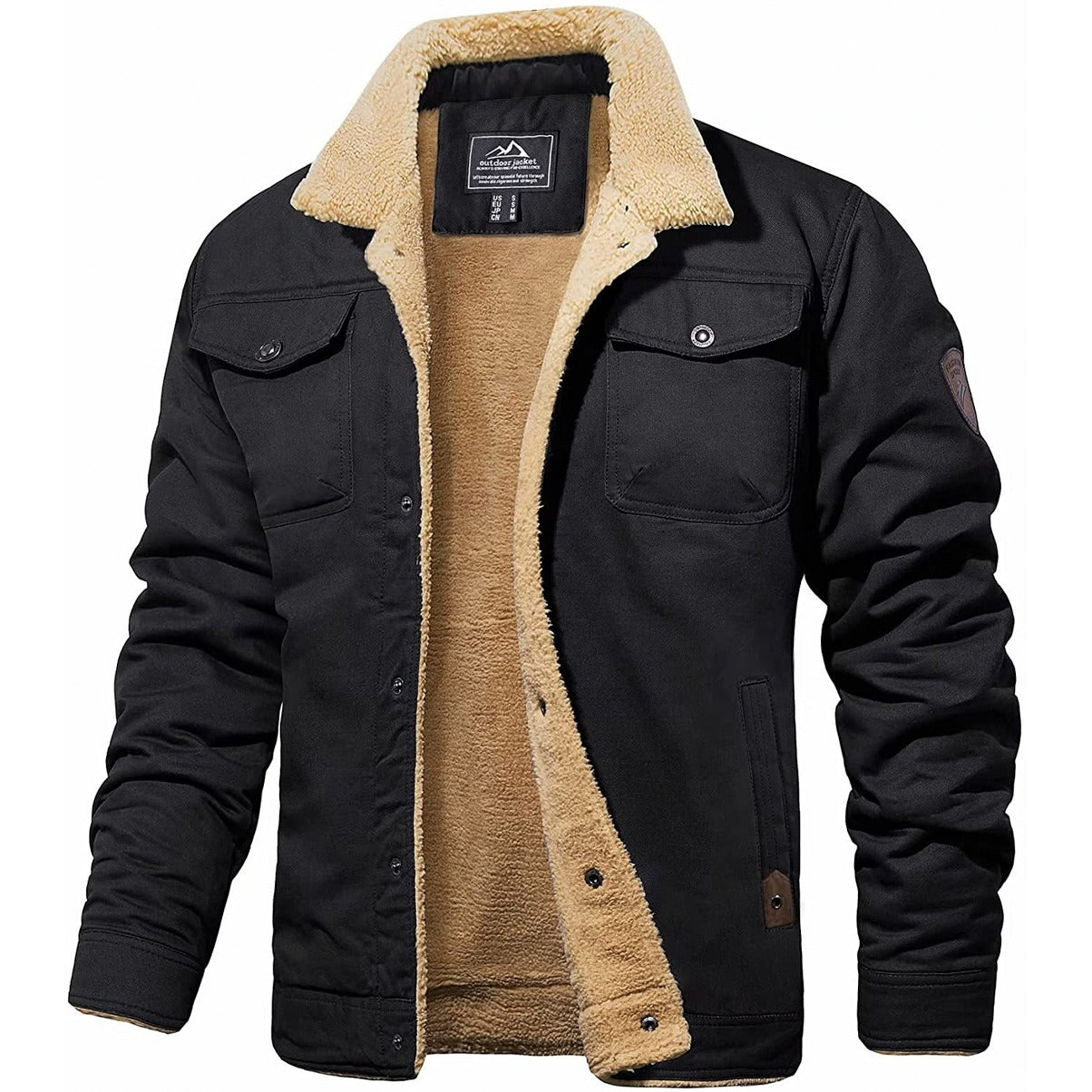 Winterjacke – kurz – mit Fleecefutter – Jacke mit Sherpa-Futter – Winterjacke für Männer-Schwarz-S-Chaps Herrenmode