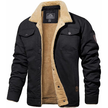 Winterjacke – kurz – mit Fleecefutter – Jacke mit Sherpa-Futter – Winterjacke für Männer-Schwarz-S-Chaps Herrenmode