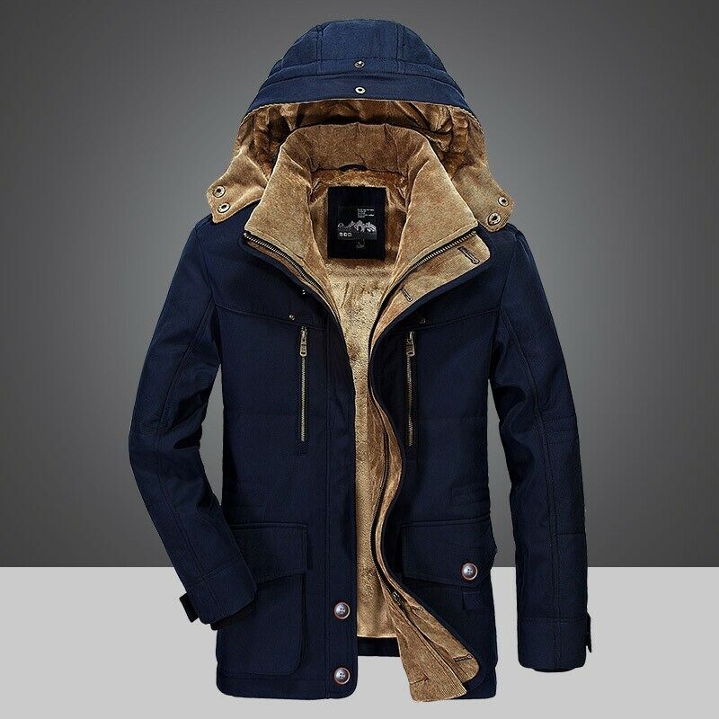 Herren Winterparka Gefüttert Mit Kapuze Schwarz - Eveloria