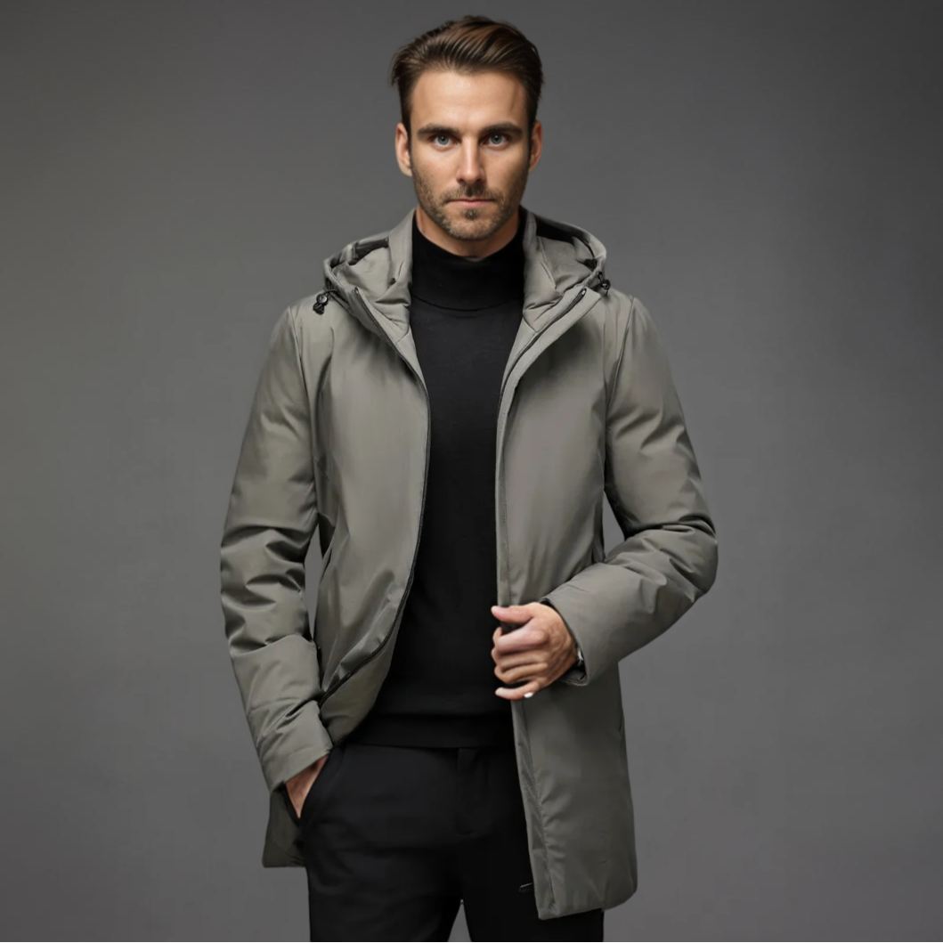 Herren Winterjacke Wattiert Kapuze Winddicht Schwarz - Eveloria