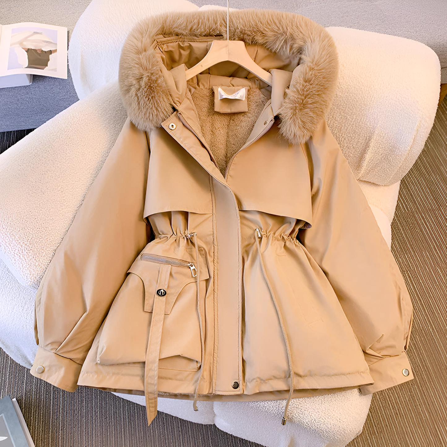 Damen Kapuzenparka Wintermantel Kunstfell