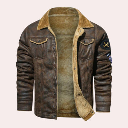 Herren Lederjacke Fleece gefüttert Schwarz - Eveloria