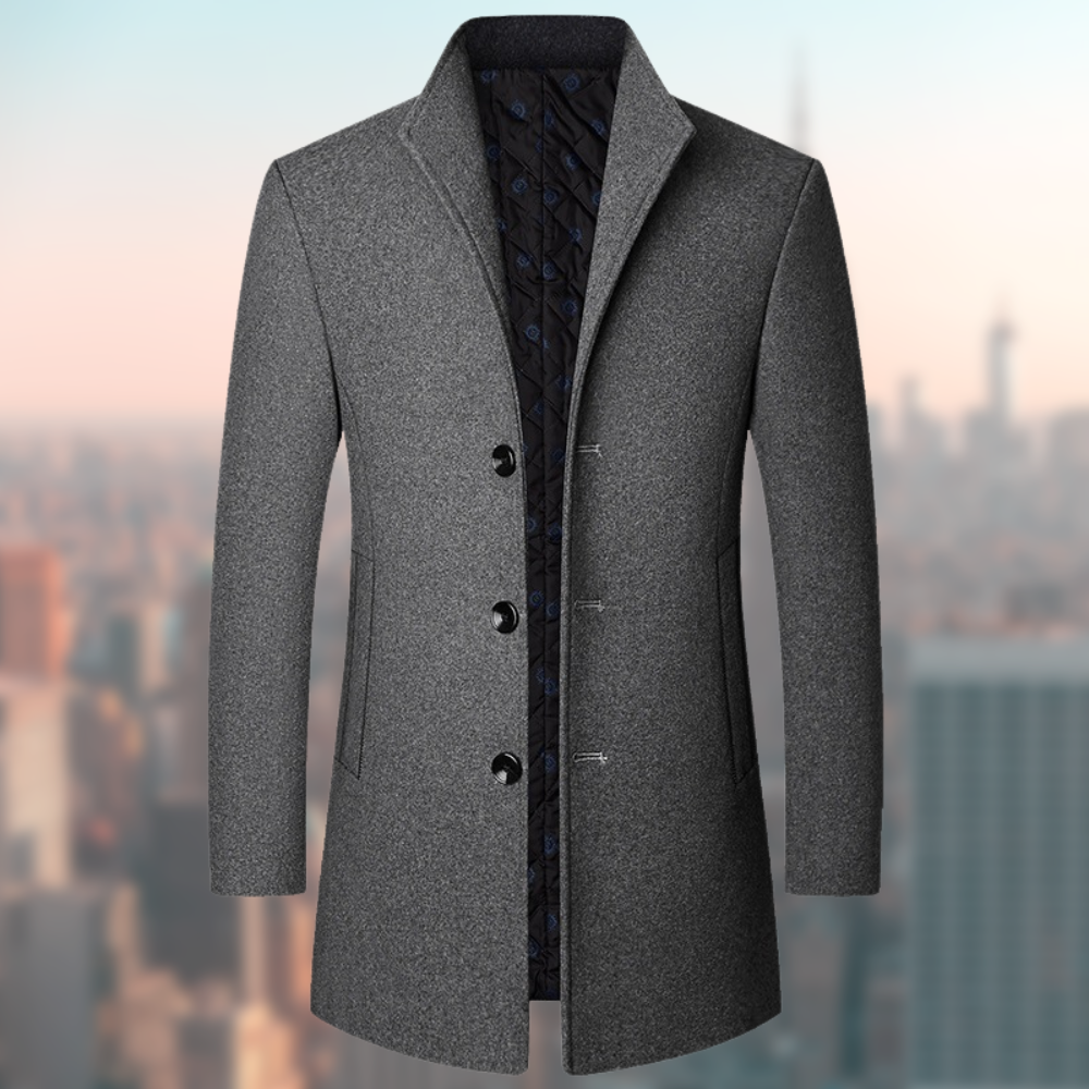 Herren Wollmantel Eleganter Einreihiger Schwarz - Eveloria