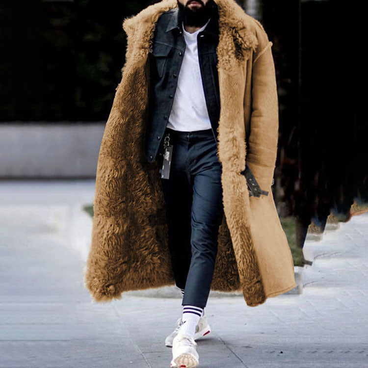 Wintermantel - Fell gefüttert - Warm - Langer Mantel - Winterjacke für Männer-Khaki-M-Chaps Herrenmode