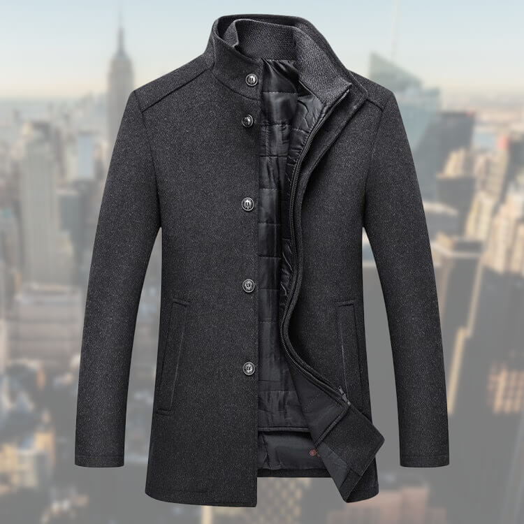 Wintermantel - Stehkragen - Zip-Up - Wollmantel - Herrenjacke-Grau-S-Chaps Herrenmode