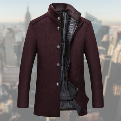 Wintermantel - Stehkragen - Zip-Up - Wollmantel - Herrenjacke-Rot-S-Chaps Herrenmode