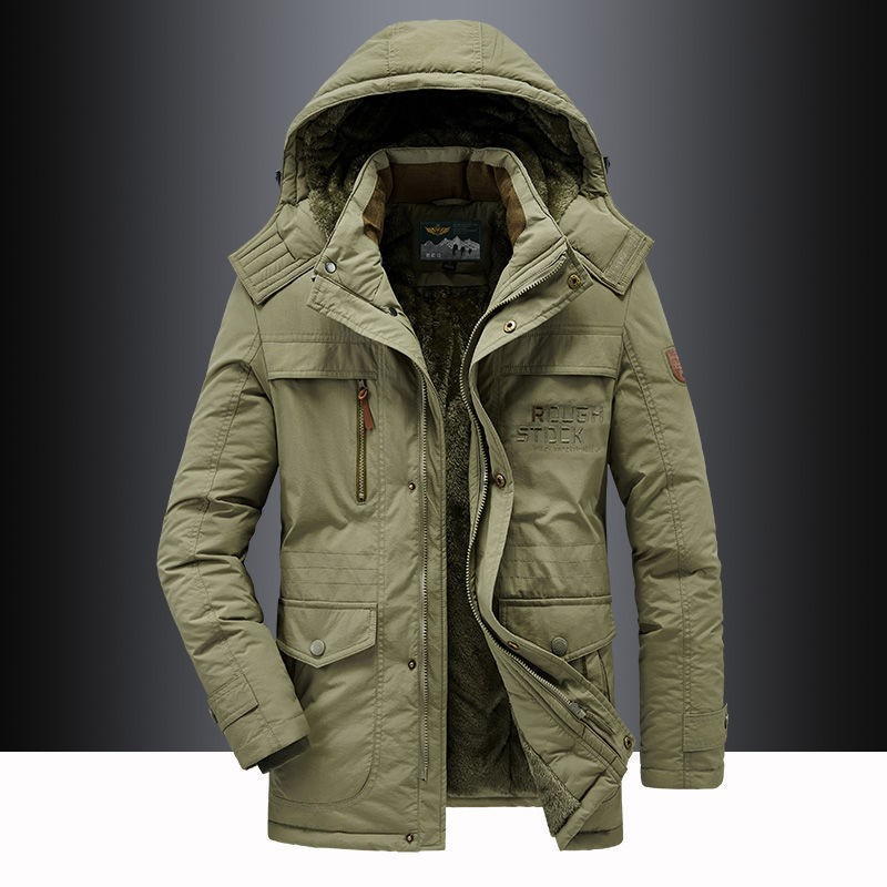 Winterparka | Mit Kapuze | Mit Fleece gefüttert | Winterjacke | Herrenmantel-Grün-M-Chaps Herrenmode