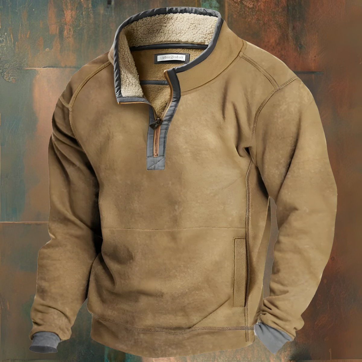 Herren Pullover Fleece Viertelreißverschluss Schwarz - Eveloria