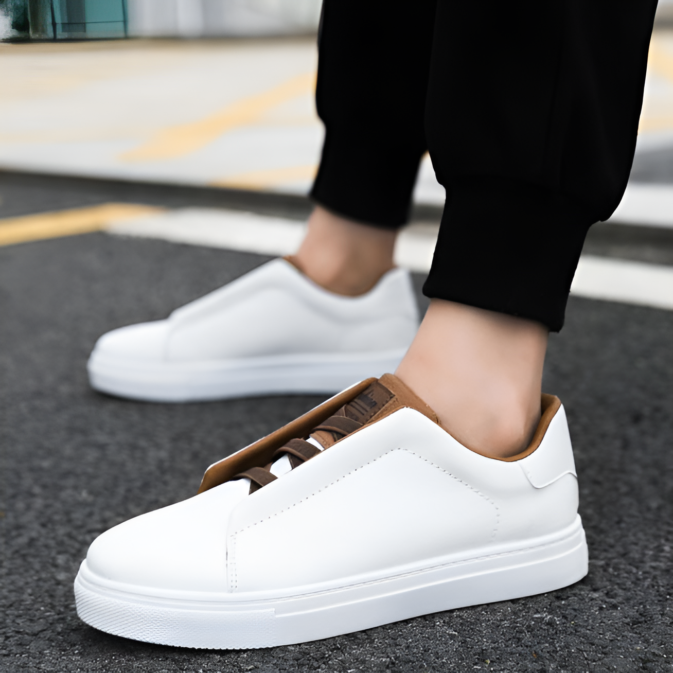 Hochwertiger Herrensneaker Leder Weiß