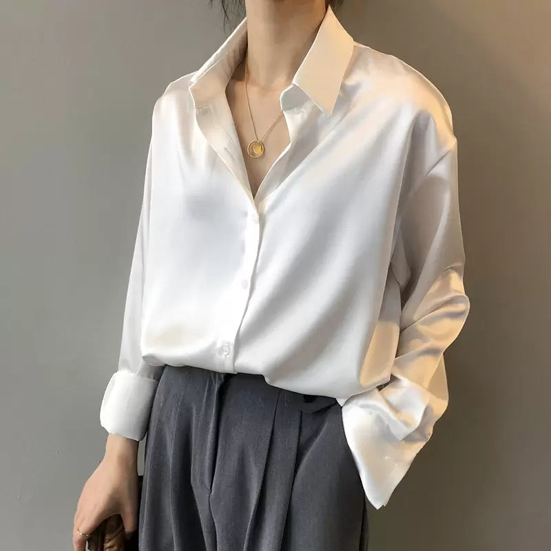 Damen Seidenbluse Knopfleiste Schwarz - Eveloria