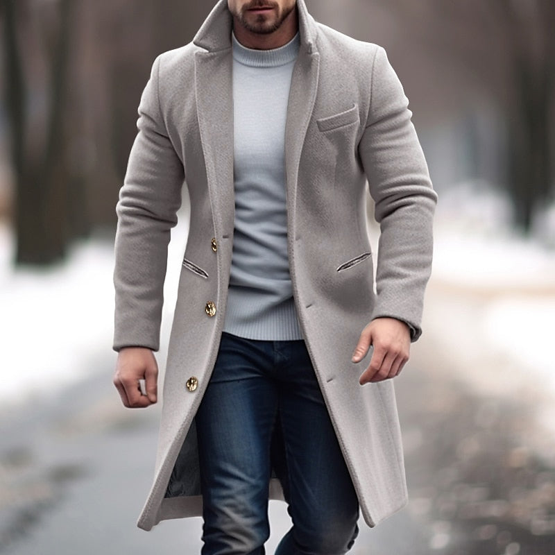 Herren Woll-Trenchcoat Einreihig Schwarz - Eveloria