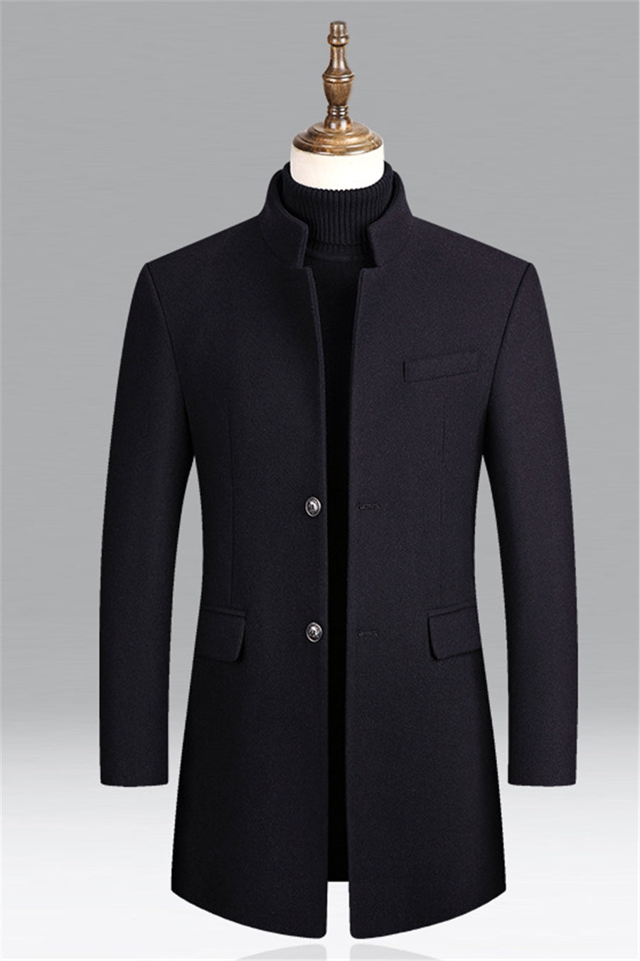 Woll-Trenchcoat – Formal – Klassisch – Einreihiger Mantel – Herrenjacken-Schwarz-S-Chaps Herrenmode
