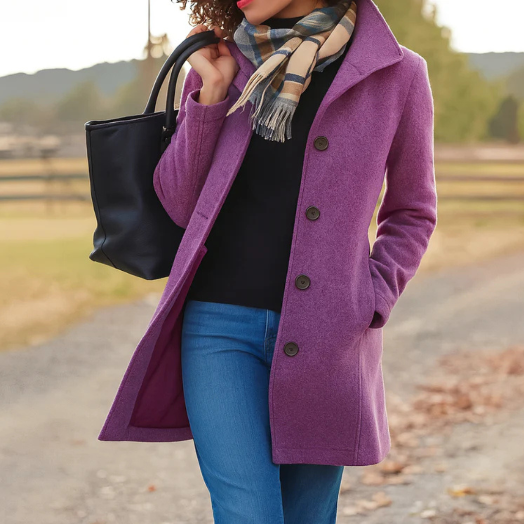 Damen Wolljacke Halblang Einreiher Überjacke