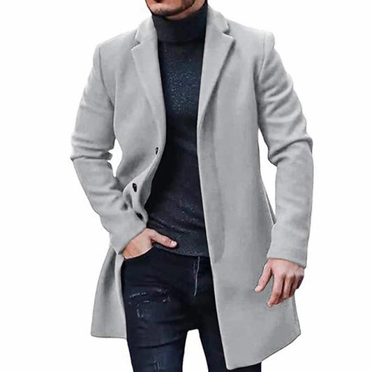 Herren Trenchcoat Mittellang Wolljacke Schwarz - Eveloria