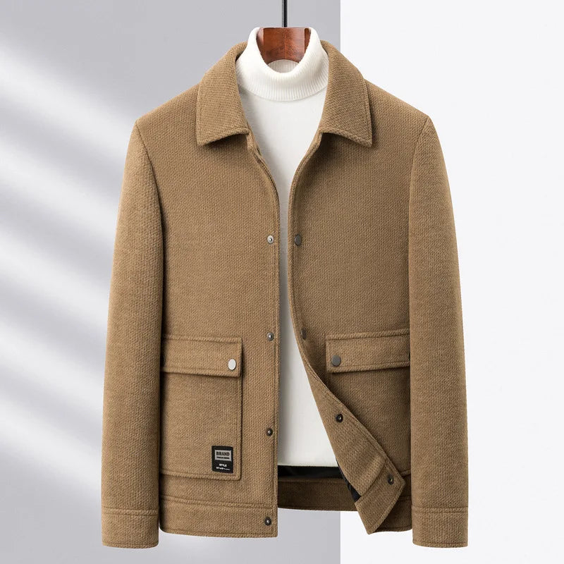 Herren Wolljacke Kurz Knöpfe Taschen - Eveloria