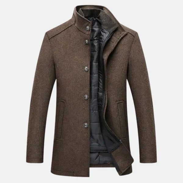 Herren Wolljacke Stehkragen Wattierte Innenjacke Schwarz - Eveloria