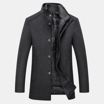 Wolljacke – mit Reißverschluss – Stehkragen – wattierte Innenjacke – Winterjacke-Grau-S-Chaps Herrenmode