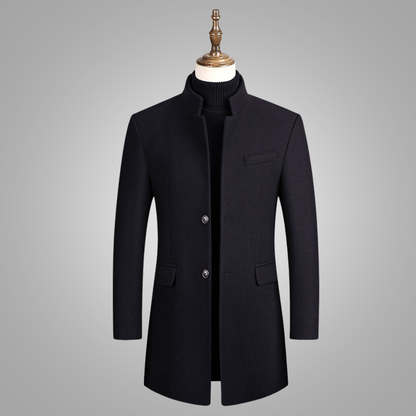 Herren Wollmantel Halblang Einreiher Wolltrenchcoat Schwarz - Eveloria