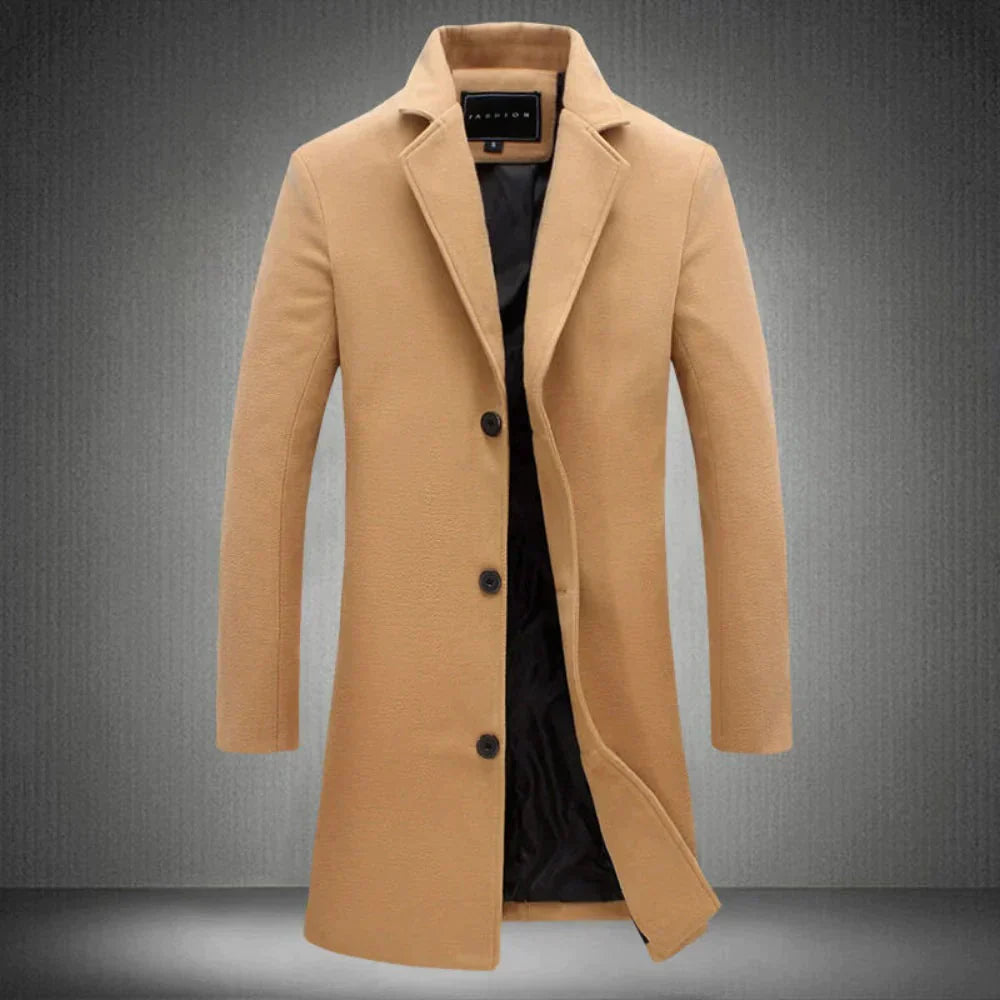 Wollmantel - Einreihig - Mittellang - Wintermantel - Winterjacke für Herren-Khaki-2XS-Chaps Herrenmode