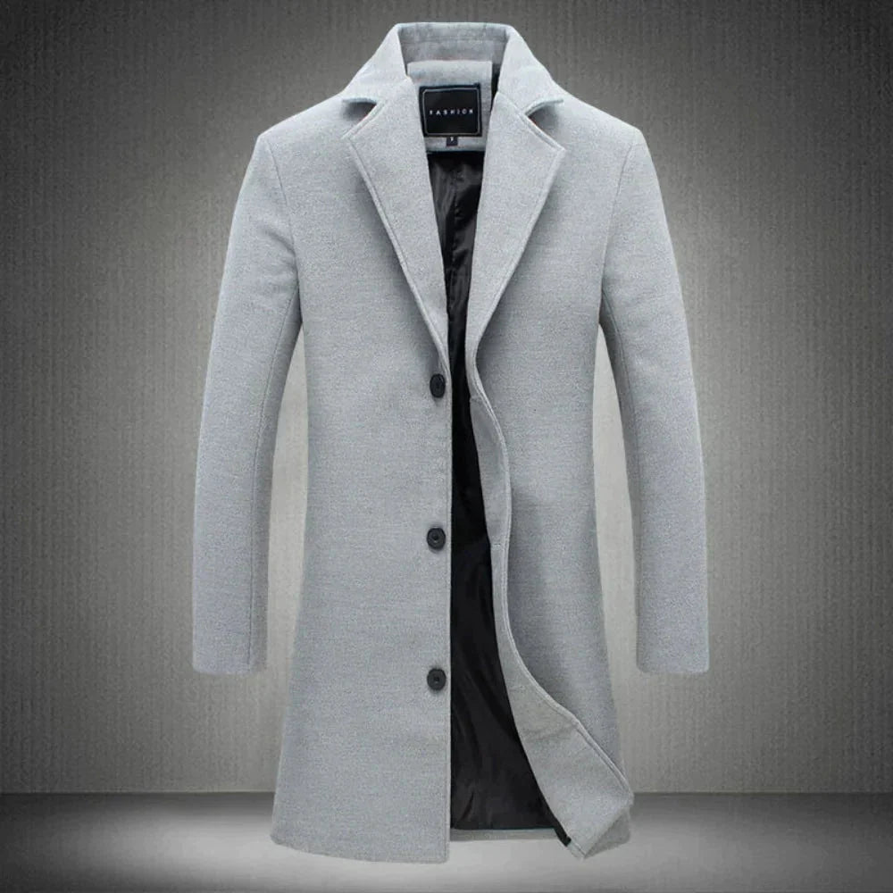 Wollmantel | Mittellang | Einreihig | Wollmantel Herren | Winterjacke-Hellgrau-2XS-Chaps Herrenmode