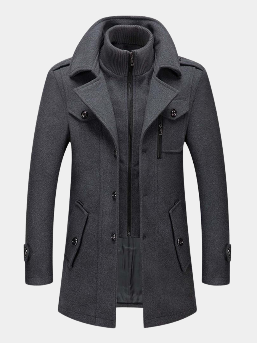 Männer Wolljacke Mittellang Zip-Up Winter Schwarz - Eveloria