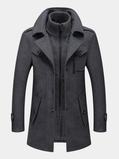 Männer Wolljacke Mittellang Zip-Up Winter Schwarz - Eveloria