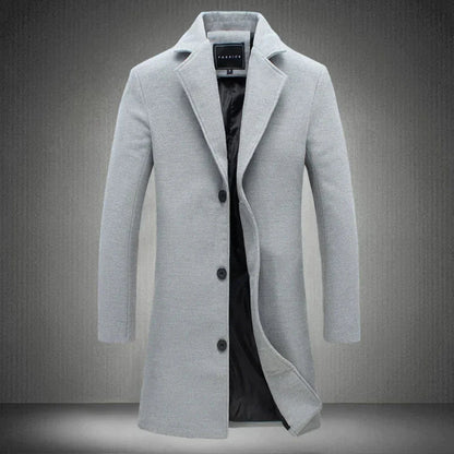 Wollmantel | Umlegekragen | Einreihig | Winterjacke | Wollmantel für Männer-Hellgrau-2XS-Chaps Herrenmode
