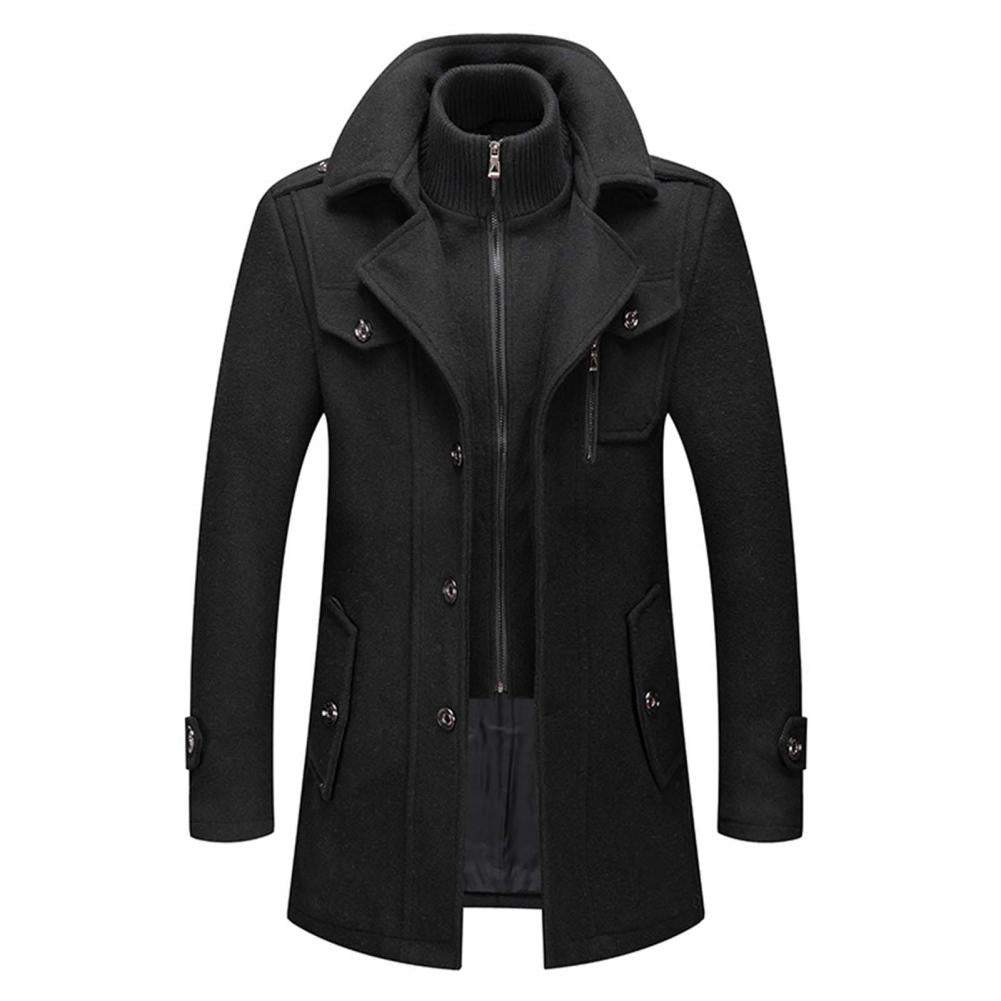 Herren Wollmantel Einreihige Winterjacke Stehkragen - Eveloria