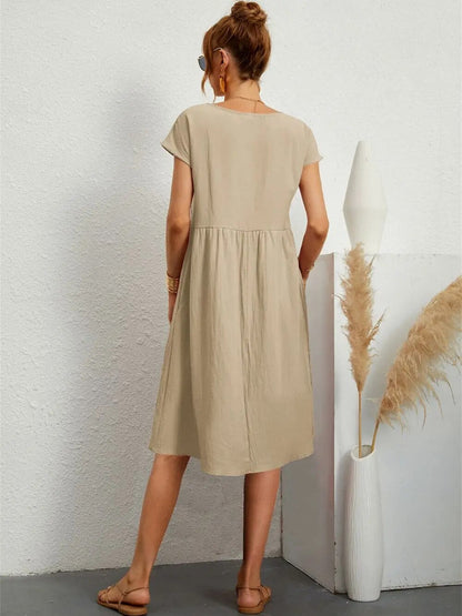 Damen Kurzarm Midikleid Mit Taschen