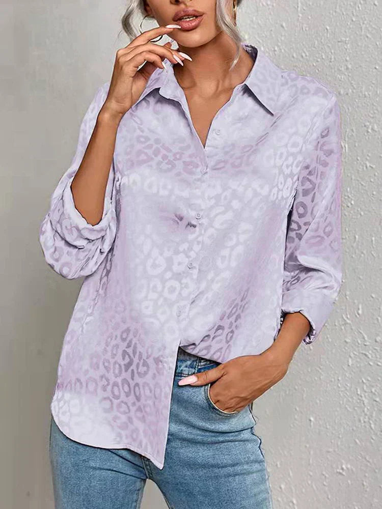 Damen Bluse Glanz-Effekt Knopfleiste Reverskragen Langarm