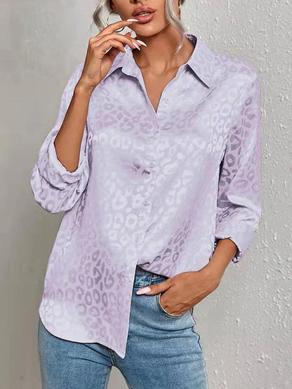 Damen Bluse Glanz-Effekt Knopfleiste Reverskragen Langarm