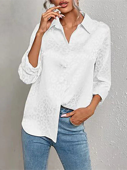 Damen Bluse Glanz-Effekt Knopfleiste Reverskragen Langarm
