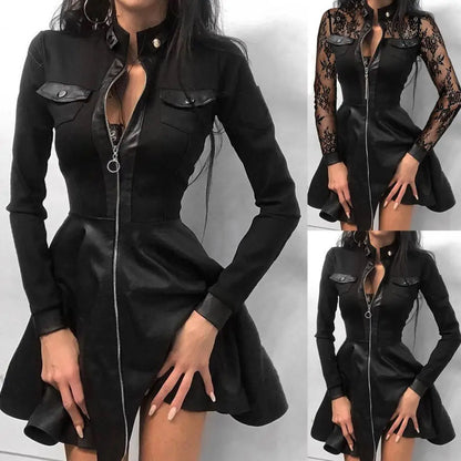 Eveloria Damenkleid aus PU mit langen Spitzenärmeln - Eveloria