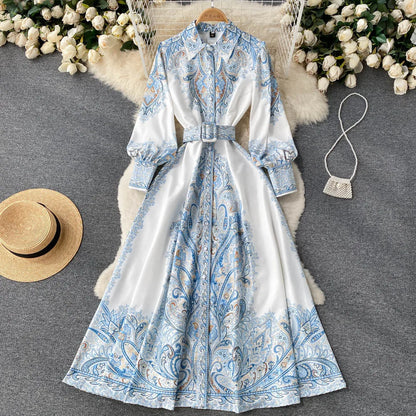 Eveloria Damen A-Linienkleid Gürtel Blumenmuster - Eveloria