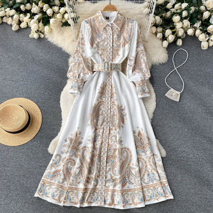 Eveloria Damen A-Linienkleid Gürtel Blumenmuster