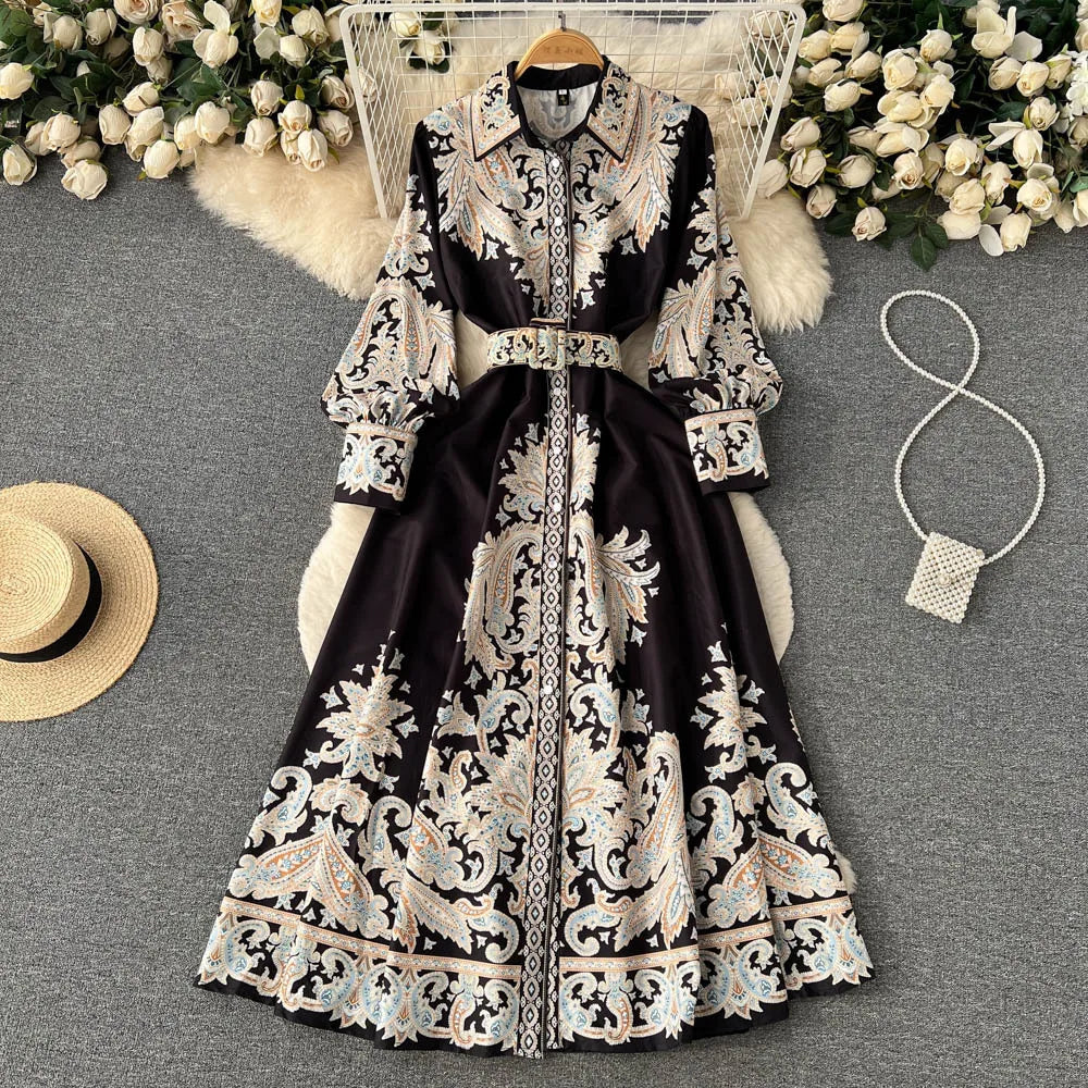 Eveloria Damen A-Linienkleid Gürtel Blumenmuster
