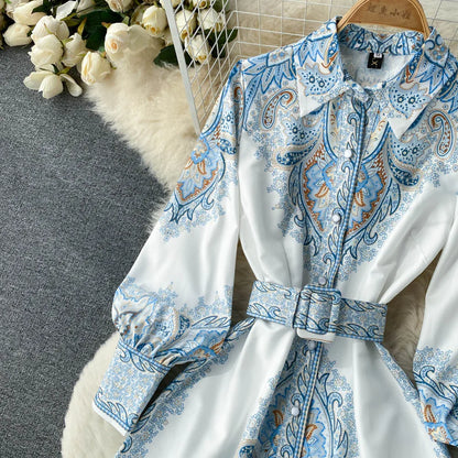 Eveloria Damen A-Linienkleid Gürtel Blumenmuster