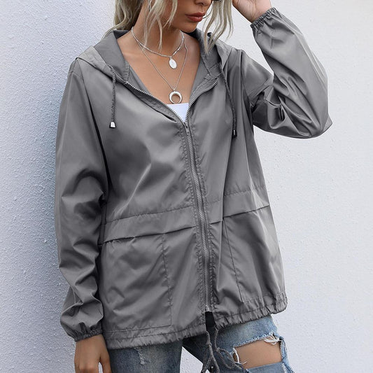 Eveloria Damen Winddichte Sommerjacke Kapuze Schwarz - Eveloria
