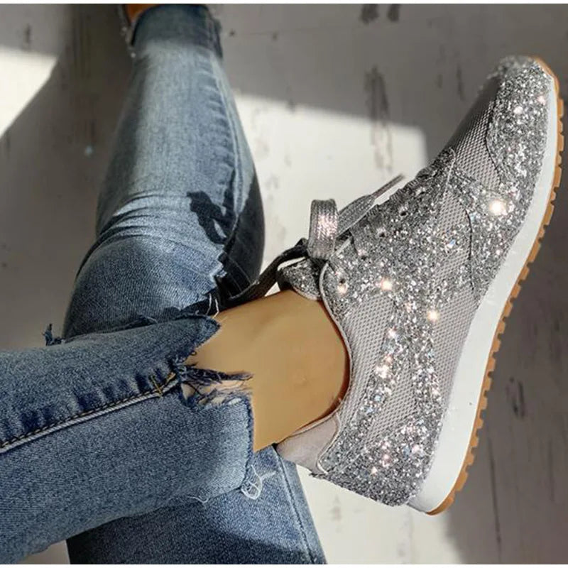Damen Sportschuhe Pailletten Glitzer Schuhe