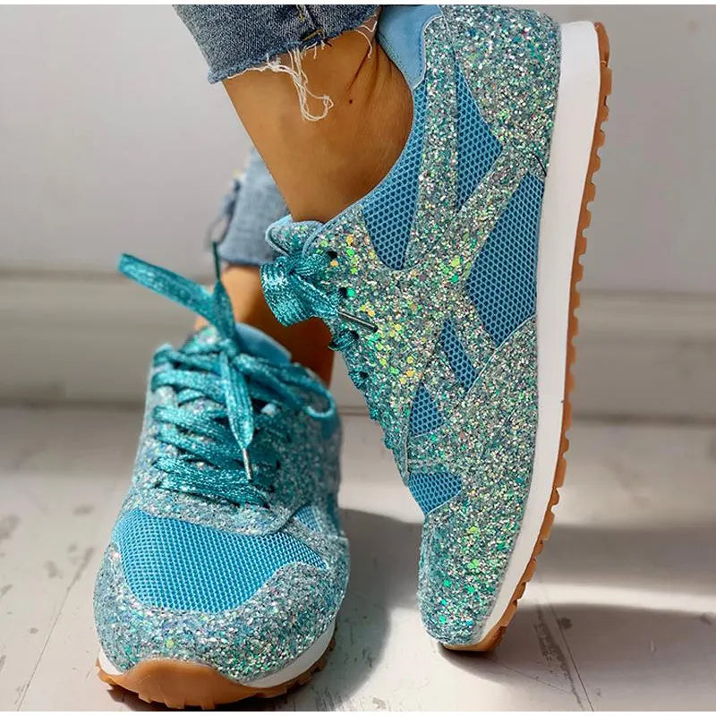 Damen Sportschuhe Pailletten Glitzer Schuhe
