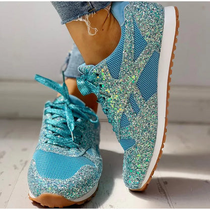 Damen Sportschuhe Pailletten Glitzer Schuhe