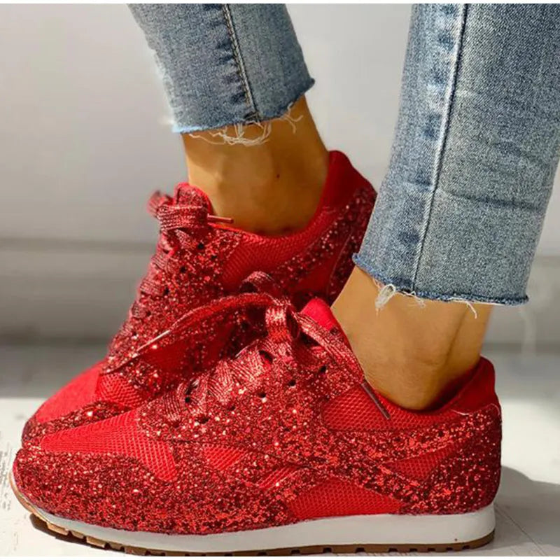Damen Sportschuhe Pailletten Glitzer Schuhe