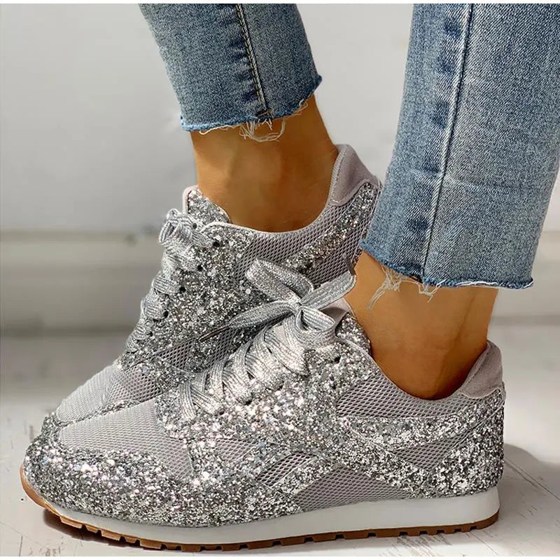 Damen Sportschuhe Pailletten Glitzer Schuhe