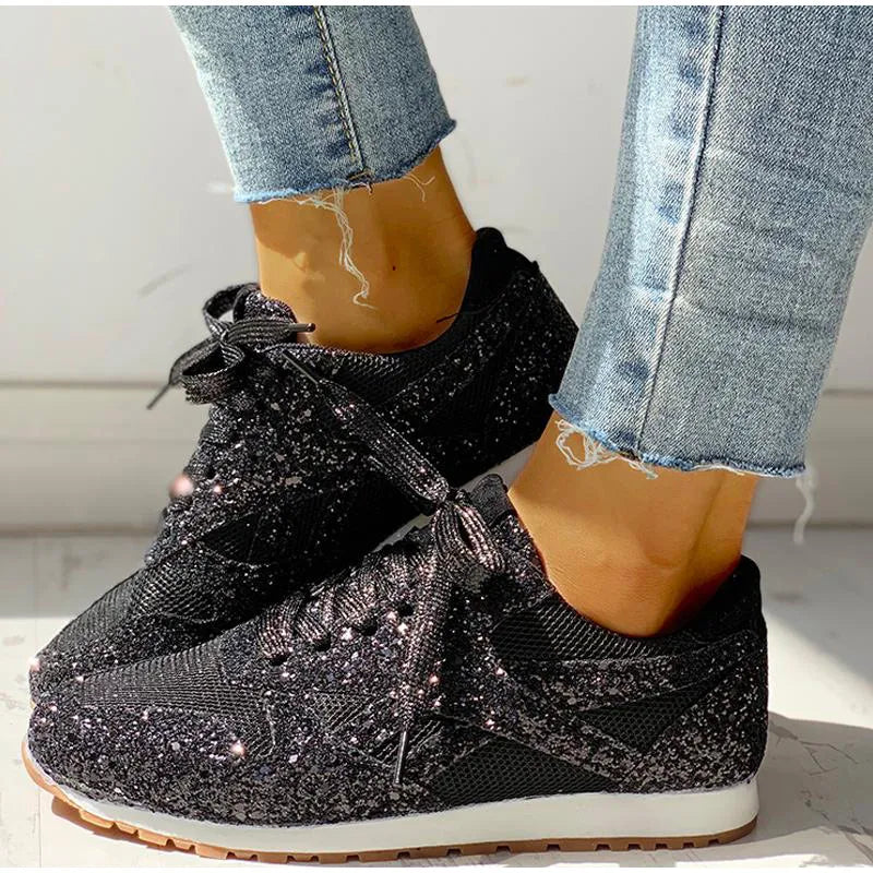 Damen Sportschuhe Pailletten Glitzer Schuhe