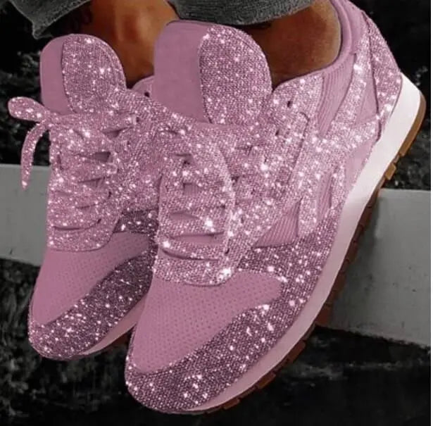 Damen Glitzer Sneaker Schnürverschluss